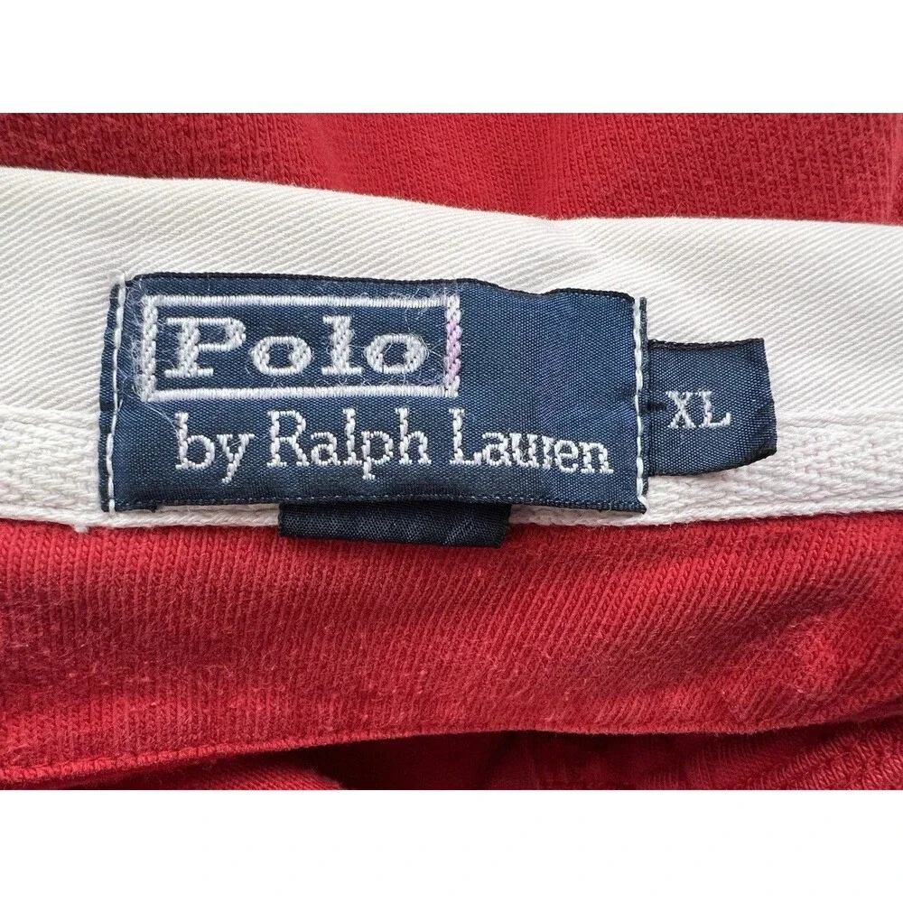 Y2K Polo by Ralph‎ Lauren Red Rugby Shirt Mens XL Old Money Big Pony Chest Logo